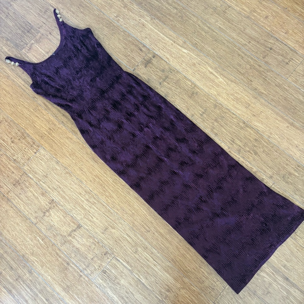 Jessica McClintock for Gunne Sax Vintage Maxi Dress Gown Gold Burgandy Strap 5/6